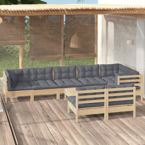 vidaXL Solid Pinewood Patio Lounge Set 9 Piece with Cushions Multi Colors-7