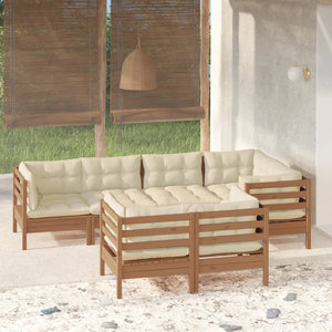 vidaXL Solid Pinewood Patio Lounge Set 7 Piece with Cushions Multi Colors-28