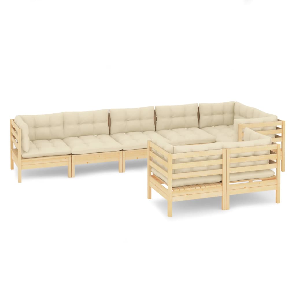 vidaXL 8 Piece Patio Lounge Set with Cream Cushions Solid Pinewood-2