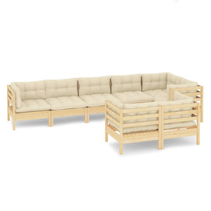 vidaXL 8 Piece Patio Lounge Set with Cream Cushions Solid Pinewood-2