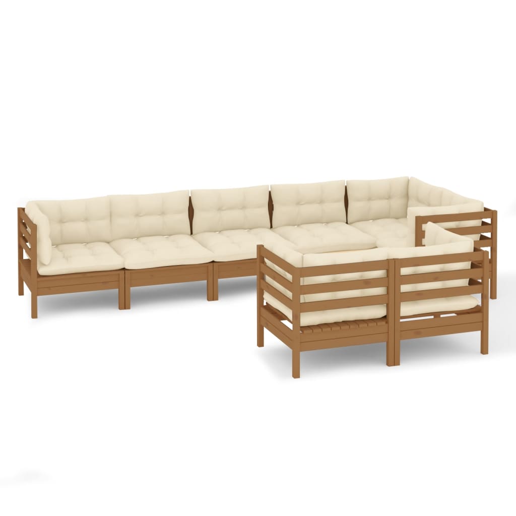 vidaXL 8 Piece Patio Lounge Set with Cream Cushions Solid Pinewood-1