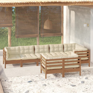 vidaXL 8 Piece Patio Lounge Set with Cream Cushions Solid Pinewood-10