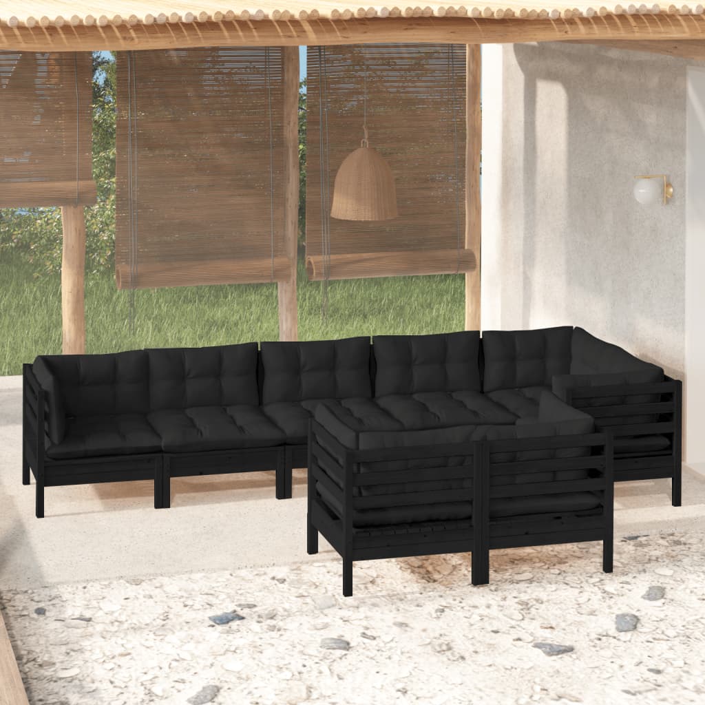 vidaXL 8 Piece Patio Lounge Set with Cream Cushions Solid Pinewood-11