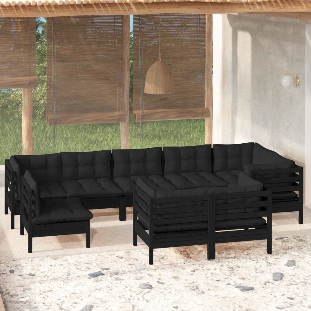 vidaXL Solid Pinewood Patio Lounge Set 9 Piece with Cushions Multi Colors-18