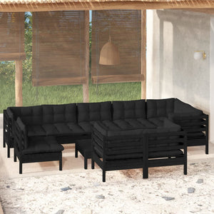 vidaXL Solid Pinewood Patio Lounge Set 10 Piece with Cushions Multi Colors-0