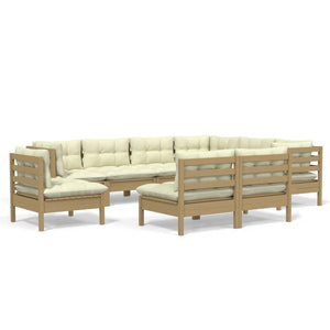 vidaXL 9 Piece Patio Lounge Set with Cream Cushions Solid Pinewood-12