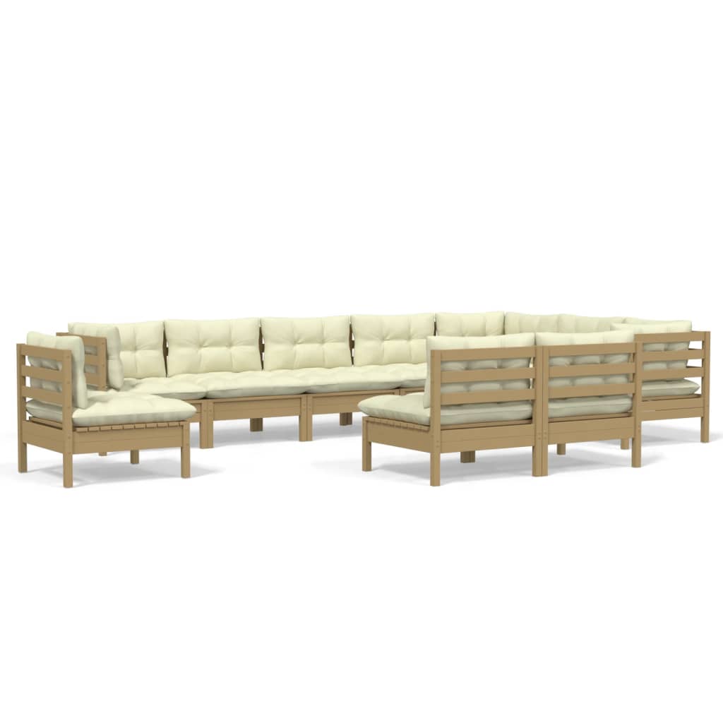 vidaXL 10 Piece Patio Lounge Set with Cream Cushions Solid Pinewood-7