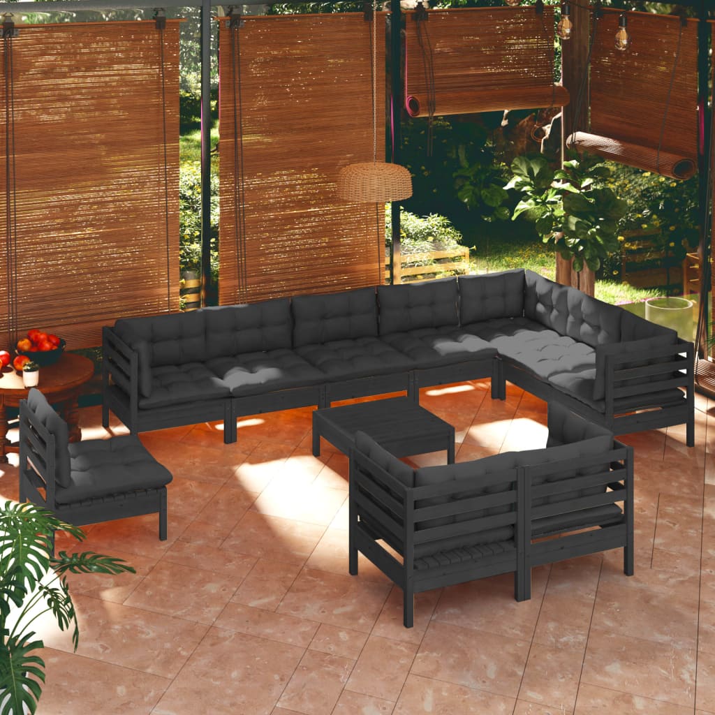 vidaXL Solid Pinewood Patio Lounge Set 11 Piece with Cushions Multi Colors-32