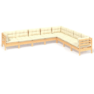 vidaXL 8 Piece Patio Lounge Set with Cream Cushions Solid Pinewood-5