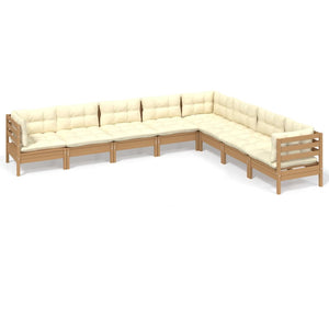 vidaXL 8 Piece Patio Lounge Set with Cream Cushions Solid Pinewood-9