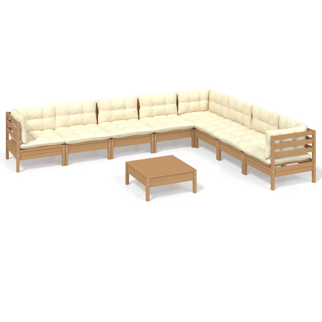 vidaXL 9 Piece Patio Lounge Set with Cream Cushions Solid Pinewood-5