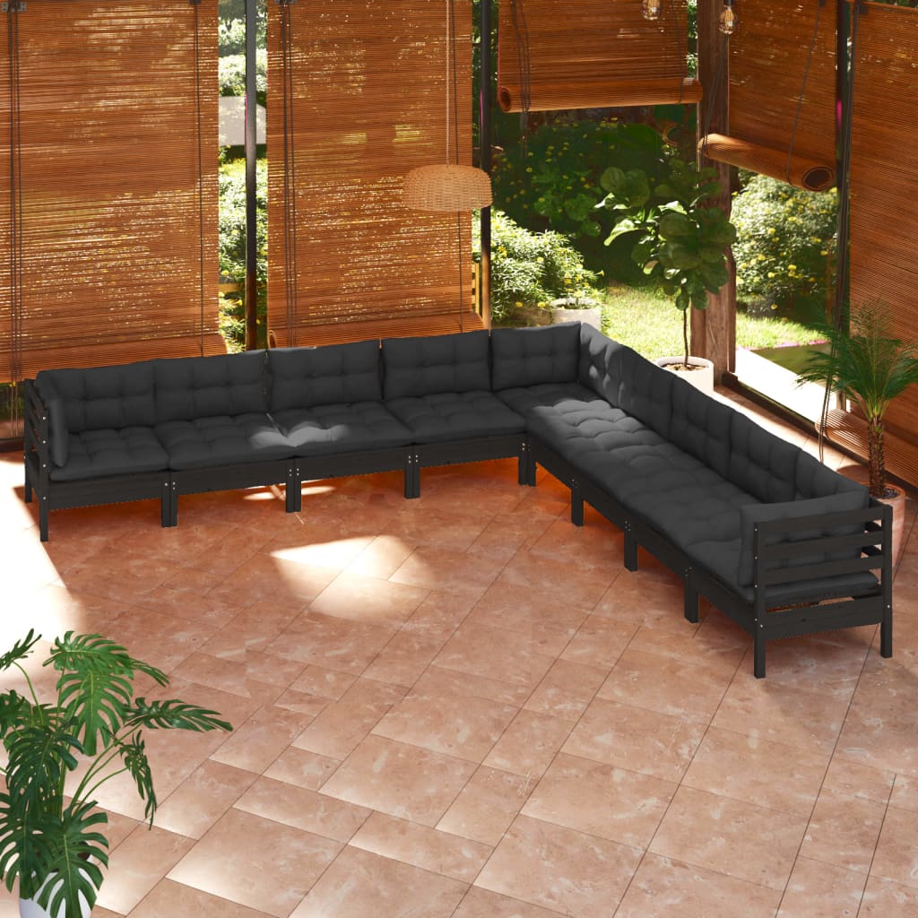 vidaXL 9 Piece Patio Lounge Set with Cream Cushions Solid Pinewood-3