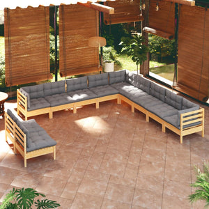 vidaXL 11 Piece Patio Lounge Set with Cream Cushions Solid Pinewood-10