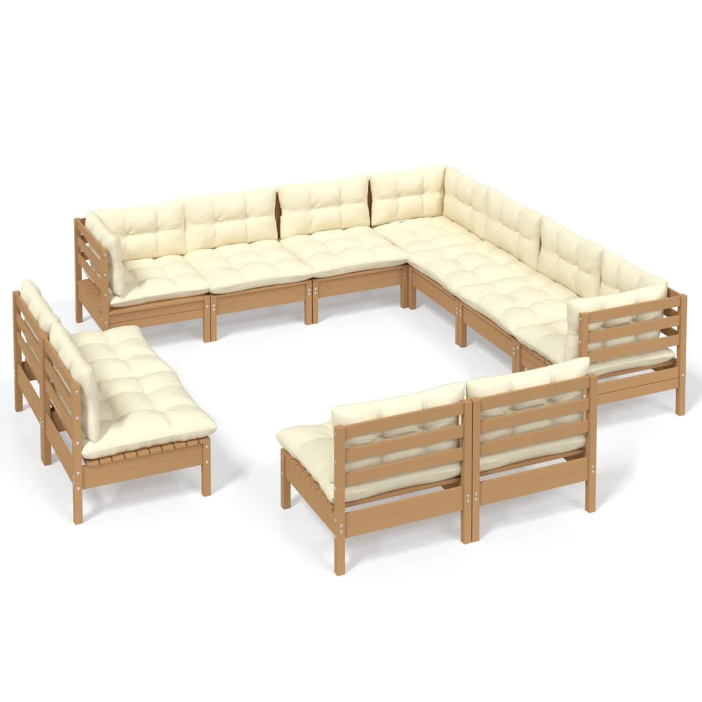 vidaXL 11 Piece Patio Lounge Set with Cream Cushions Solid Pinewood-14