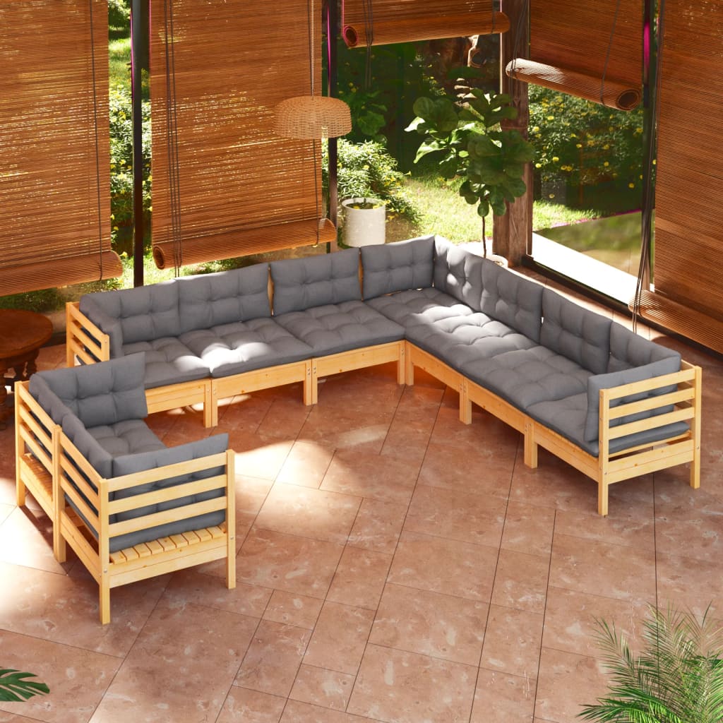 vidaXL Solid Pinewood Patio Lounge Set 9 Piece with Cushions Multi Colors-24