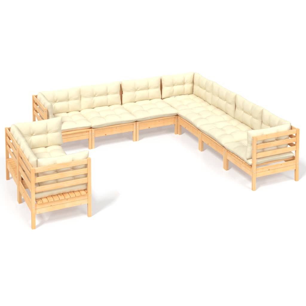 vidaXL Solid Pinewood Patio Lounge Set 9 Piece with Cushions Multi Colors-28