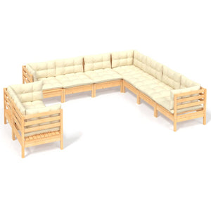 vidaXL Solid Pinewood Patio Lounge Set 9 Piece with Cushions Multi Colors-28