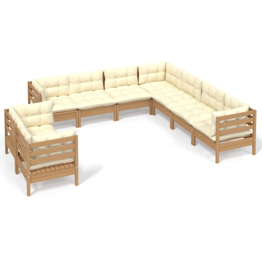 vidaXL Solid Pinewood Patio Lounge Set 9 Piece with Cushions Multi Colors-12