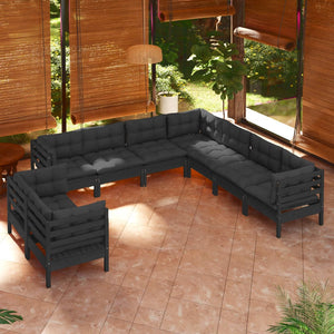 vidaXL Solid Pinewood Patio Lounge Set 9 Piece with Cushions Multi Colors-3