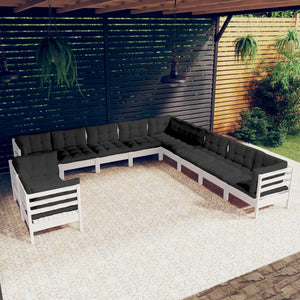 vidaXL 11 Piece Patio Lounge Set with Cream Cushions Solid Pinewood-15