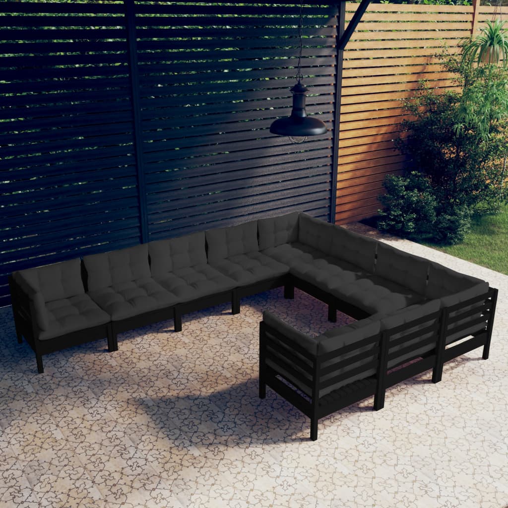 vidaXL Solid Pinewood Patio Lounge Set 10 Piece with Cushions Multi Colors-10