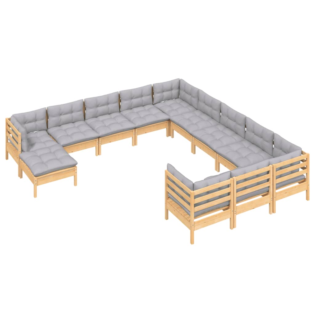 vidaXL Solid Pinewood Patio Lounge Set 12 Piece with Cushions Multi Colors-18