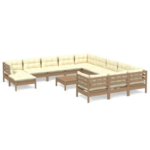 vidaXL 13 Piece Patio Lounge Set with Cream Cushions Pinewood-13