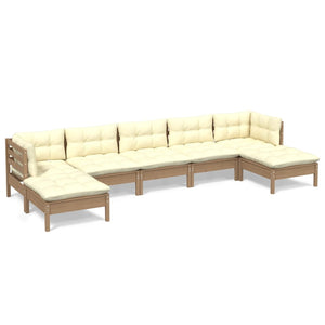 vidaXL 7 Piece Patio Lounge Set with Cream Cushions Pinewood-1