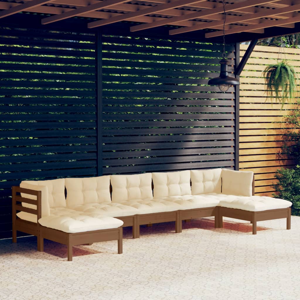 vidaXL 7 Piece Patio Lounge Set with Cream Cushions Pinewood-12