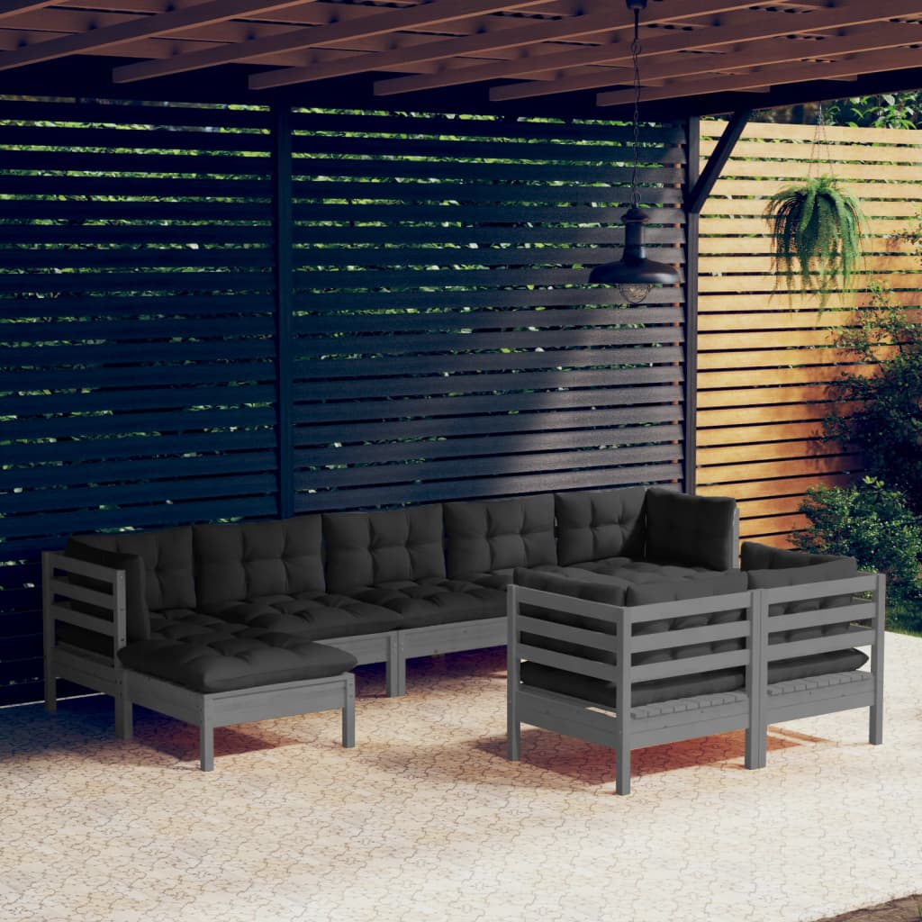 vidaXL Solid Pinewood Patio Lounge Set 9 Piece with Cushions Multi Colors-2