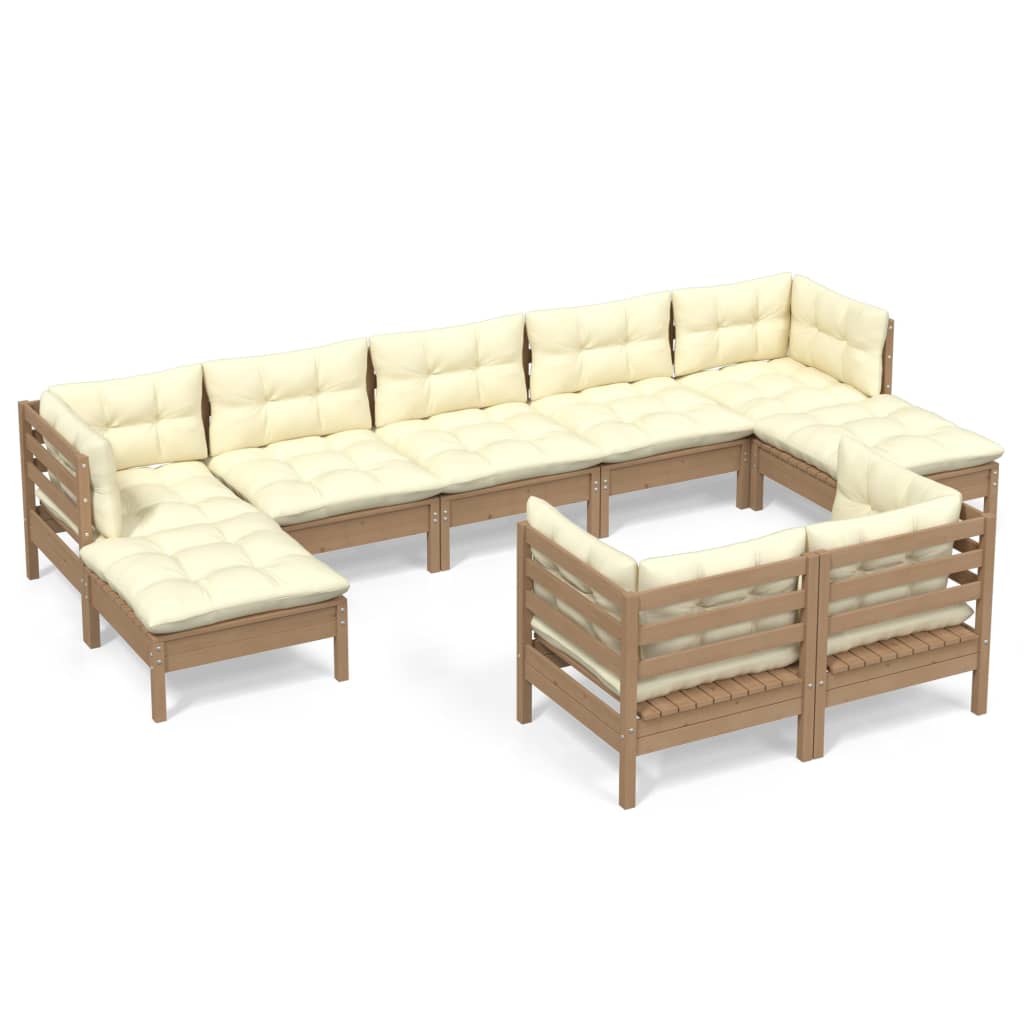 vidaXL Solid Pinewood Patio Lounge Set 9 Piece with Cushions Multi Colors-29