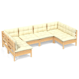 vidaXL 6 Piece Patio Lounge Set with Cream Cushions Solid Pinewood-7