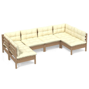 vidaXL 6 Piece Patio Lounge Set with Cream Cushions Solid Pinewood-2