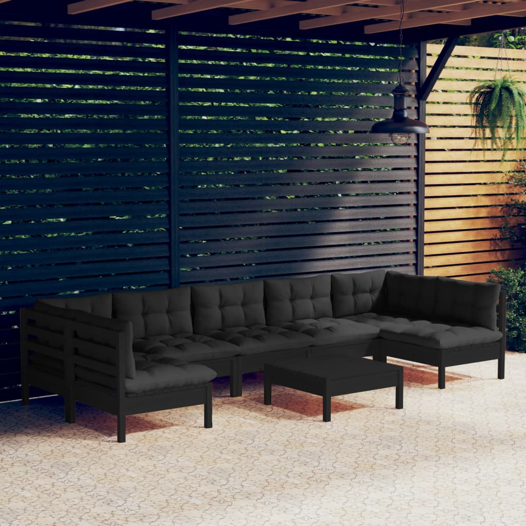 vidaXL Solid Pinewood Patio Lounge Set 8 Piece with Cushions Multi Colors-12