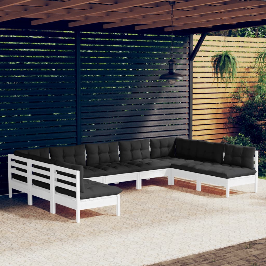 vidaXL Solid Pinewood Patio Lounge Set 9 Piece with Cushions Multi Colors-35