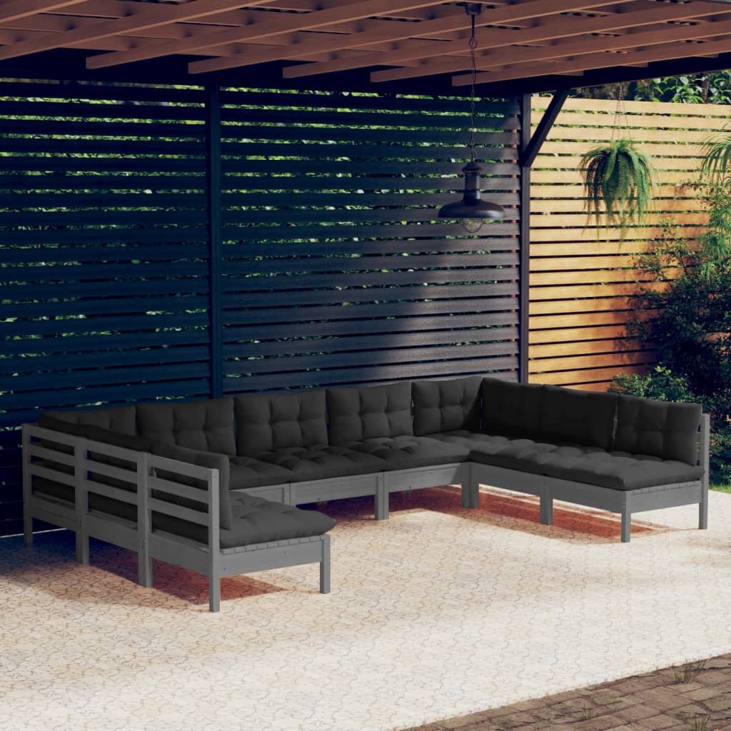 vidaXL Solid Pinewood Patio Lounge Set 9 Piece with Cushions Multi Colors-39
