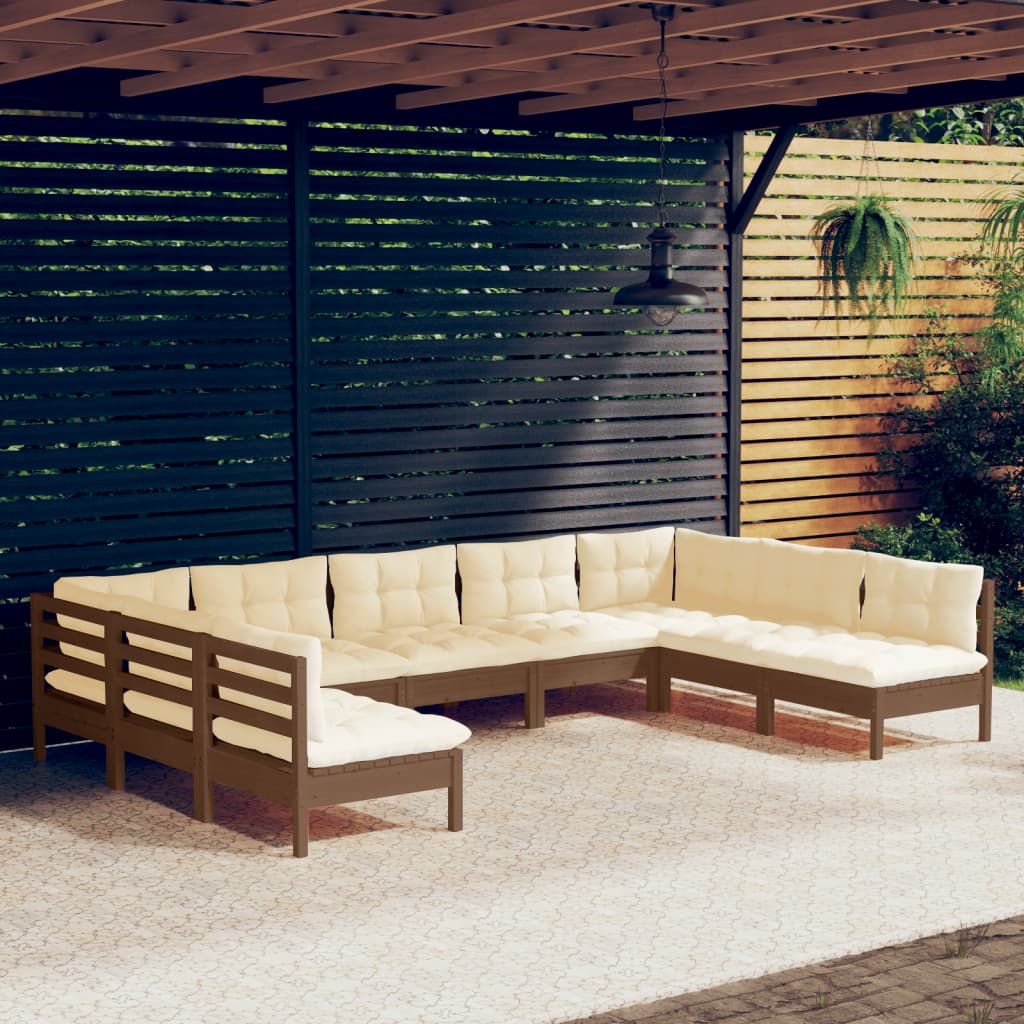 vidaXL Solid Pinewood Patio Lounge Set 9 Piece with Cushions Multi Colors-5