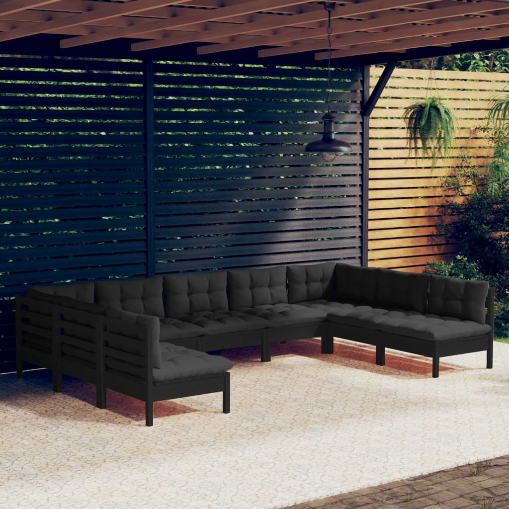 vidaXL Solid Pinewood Patio Lounge Set 9 Piece with Cushions Multi Colors-0