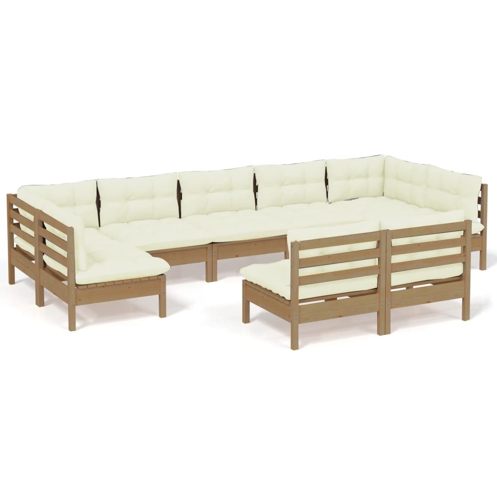 vidaXL 9 Piece Patio Lounge Set with Cream Cushions Solid Pinewood-10