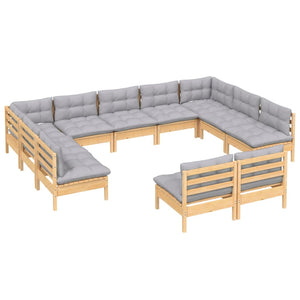 vidaXL 11 Piece Patio Lounge Set with Cream Cushions Solid Pinewood-7