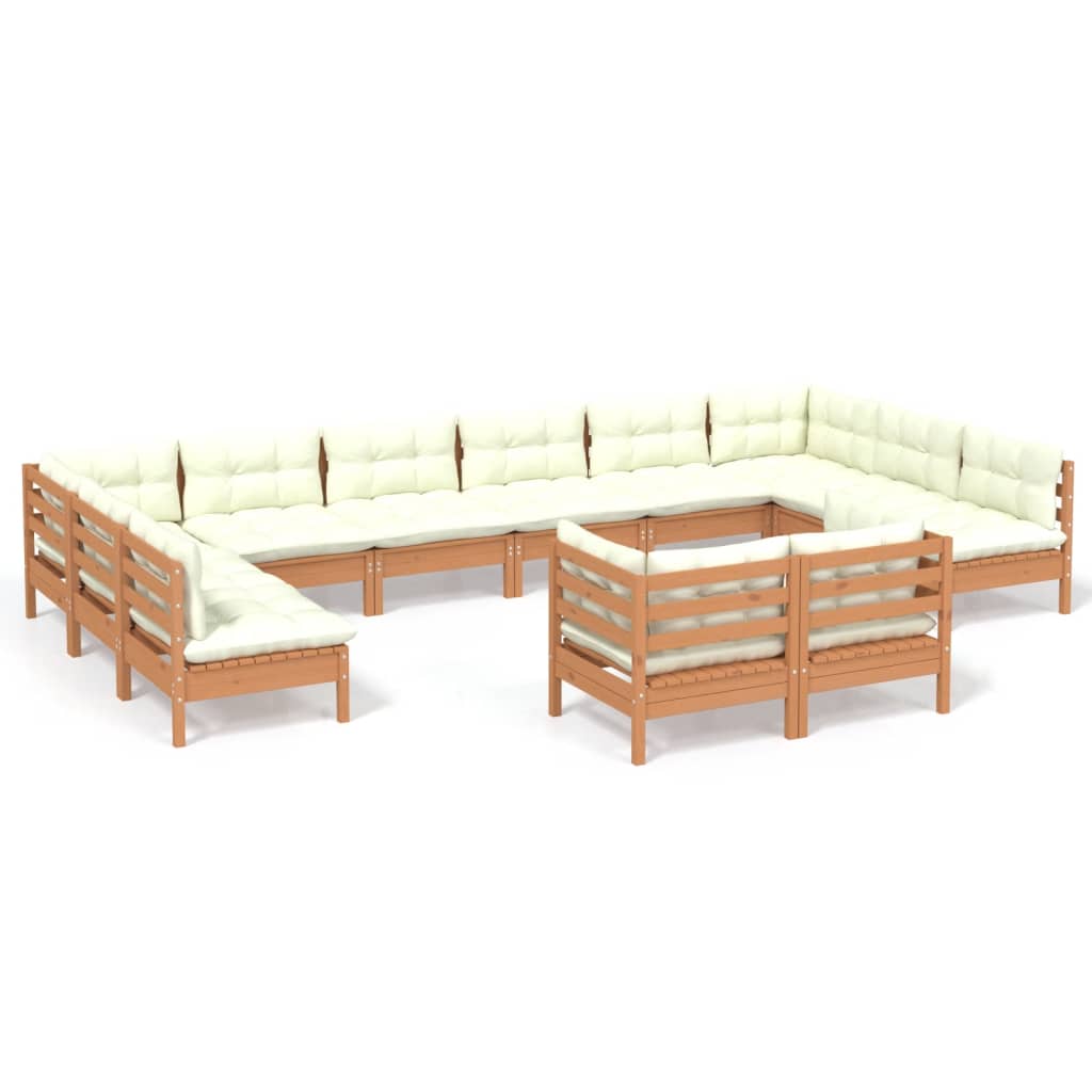 vidaXL 12 Piece Patio Lounge Set with Cream Cushions Solid Pinewood-4
