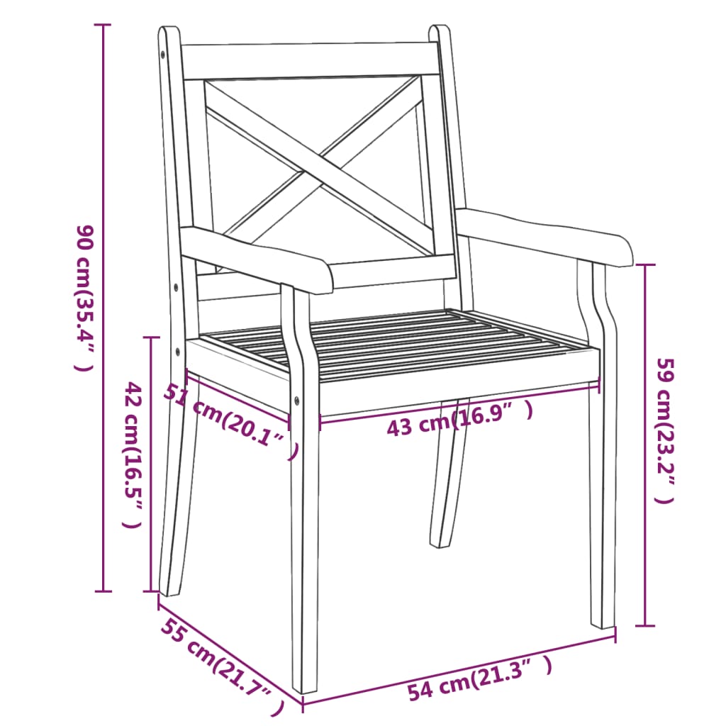 vidaXL Outdoor Dining Chairs Patio Dining Chair with Armrest Solid Wood Acacia-22