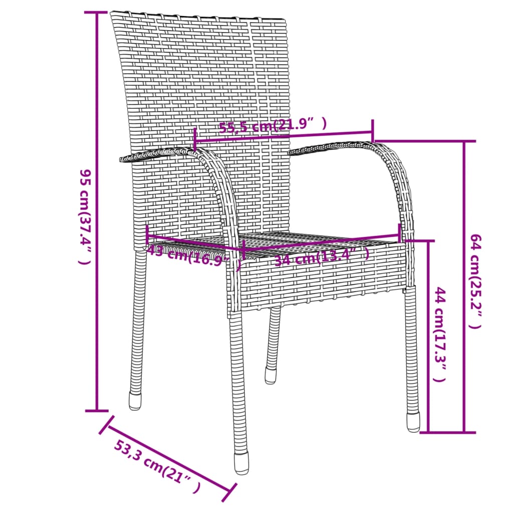 vidaXL Patio Dining Set 3 Piece Outdoor Wicker Table and Chair Set Poly Rattan-5