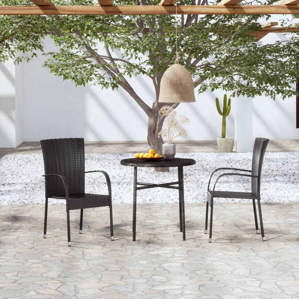 vidaXL Patio Dining Set 3 Piece Outdoor Wicker Table and Chair Set Poly Rattan-3