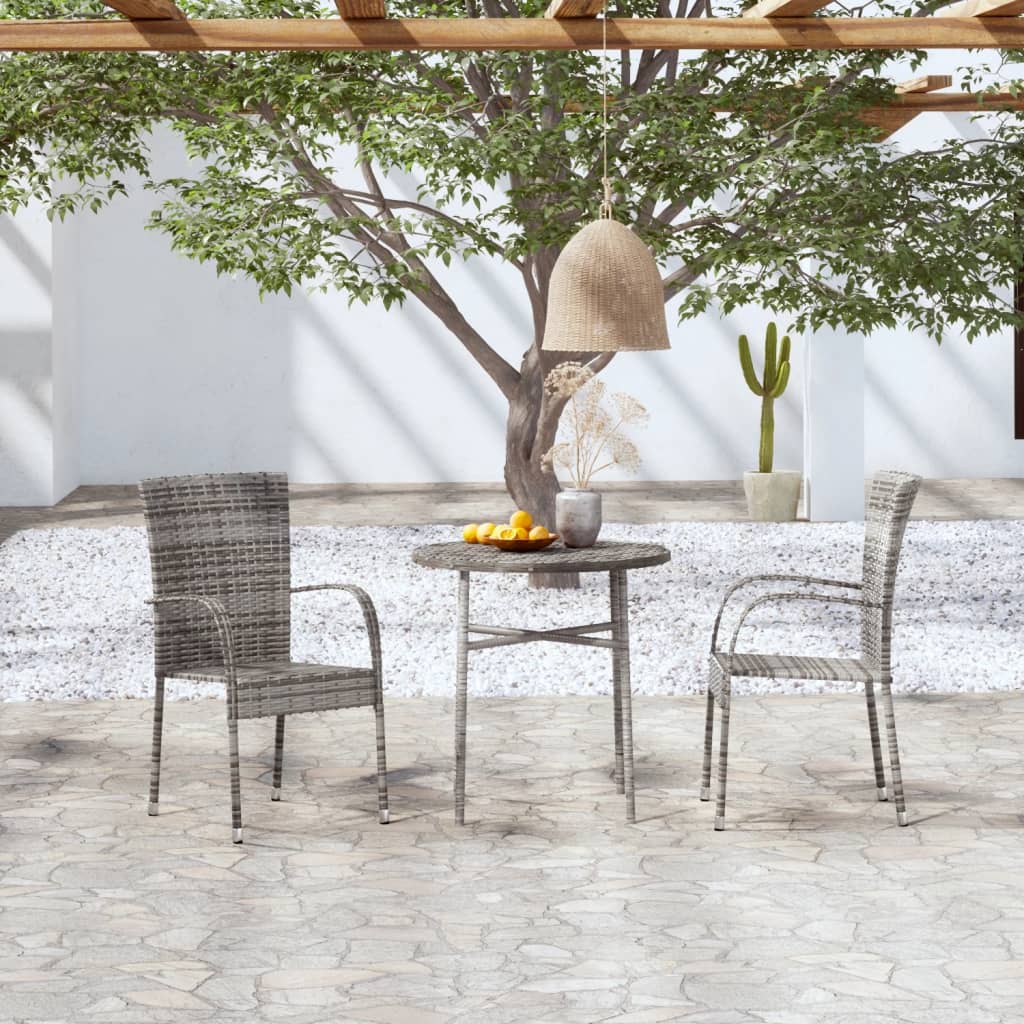 vidaXL Patio Dining Set 3 Piece Outdoor Wicker Table and Chair Set Poly Rattan-12