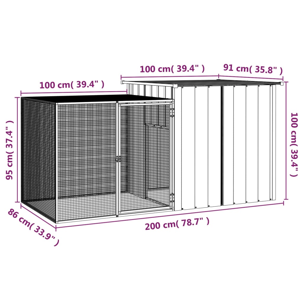 vidaXL Chicken Coop Multipurpose Chicken House with Mesh Cage Galvanized Steel-43