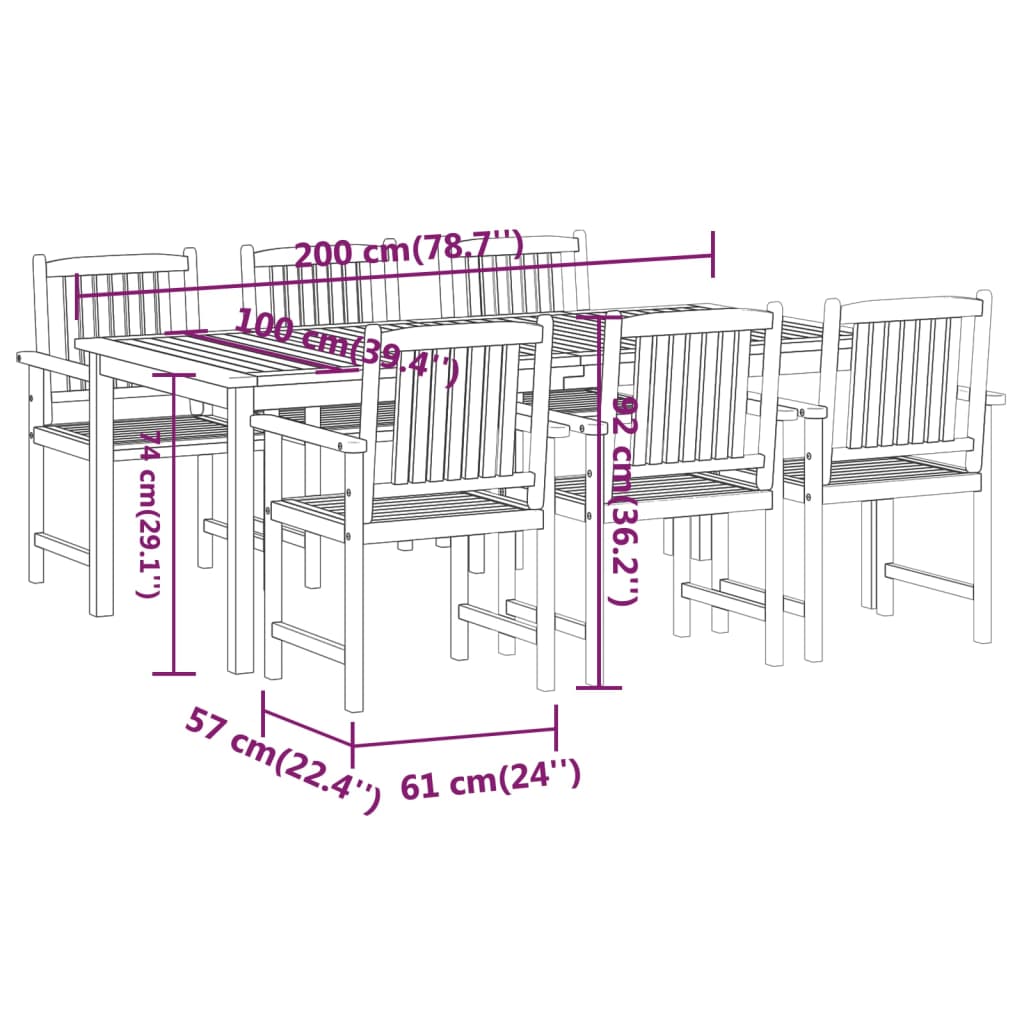 vidaXL Patio Dining Set Outdoor Garden Table and Chair Set Solid Wood Acacia-8