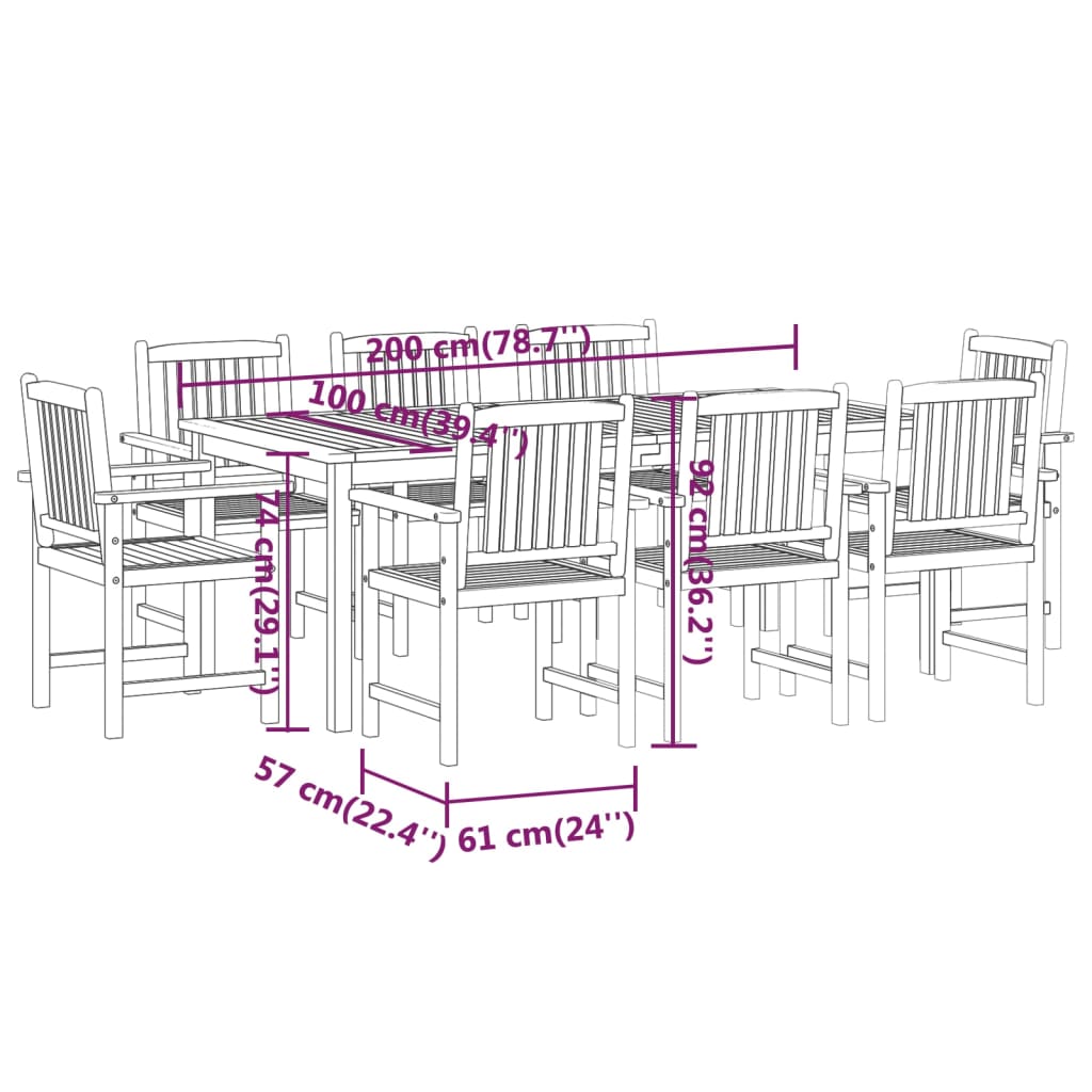 vidaXL Patio Dining Set Outdoor Garden Table and Chair Set Solid Wood Acacia-7