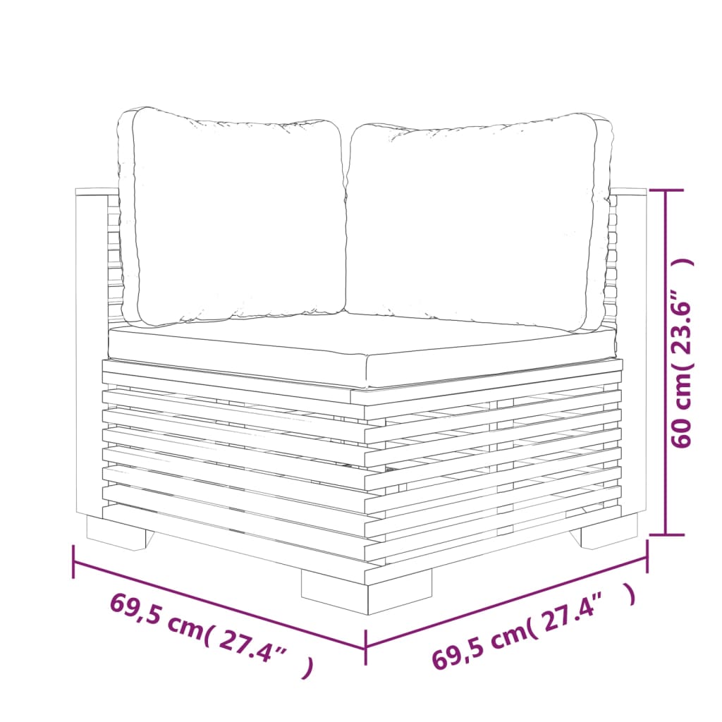 vidaXL Patio Corner Sofa with Cream Cushions Solid Wood Teak-5