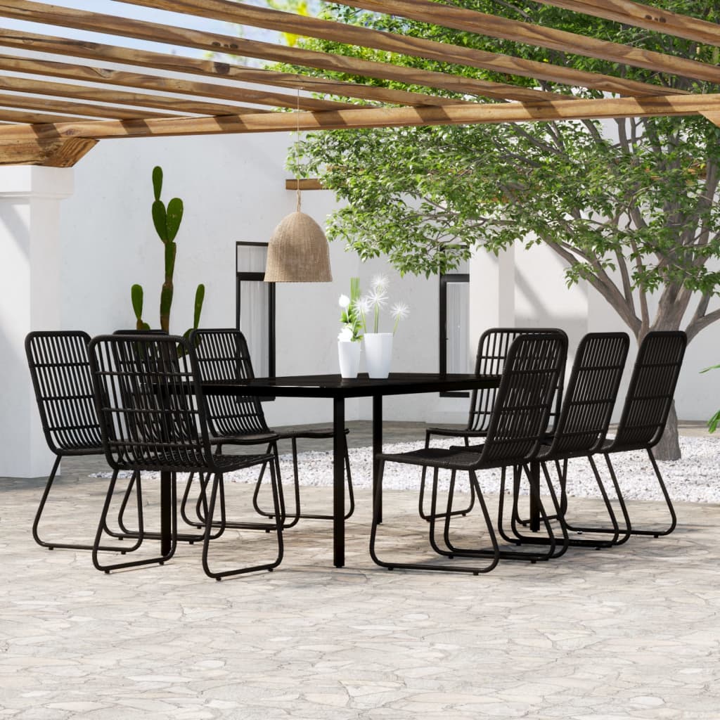 vidaXL Patio Dining Set Seat 3/5/7 Piece Black/Oak 31.5"/55.1" Table Length-0